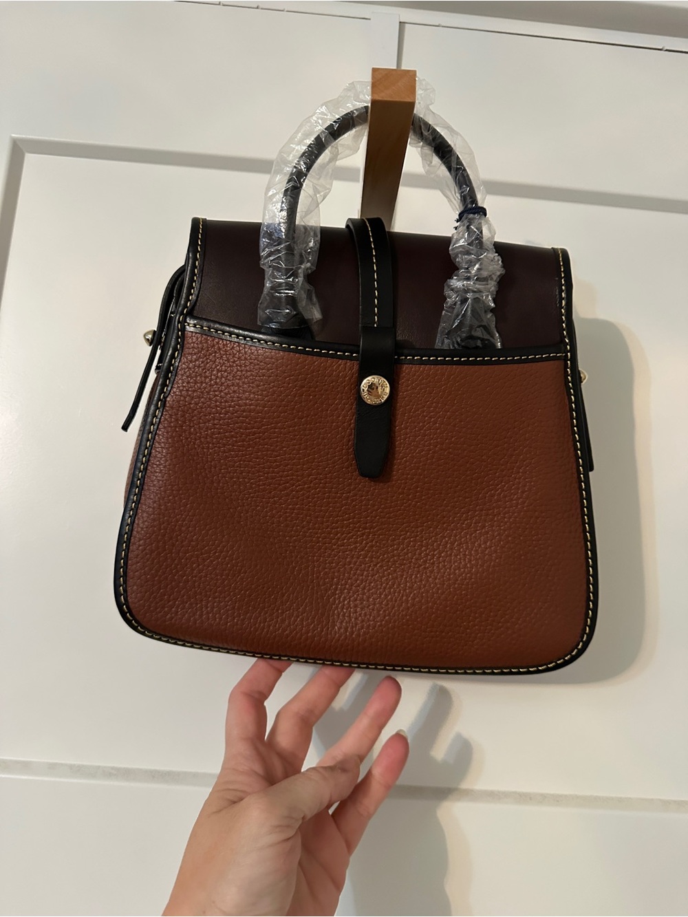 Dooney & Bourke Brown and Tan Two-Tone Leather Crossbody - Picture 2 of 7